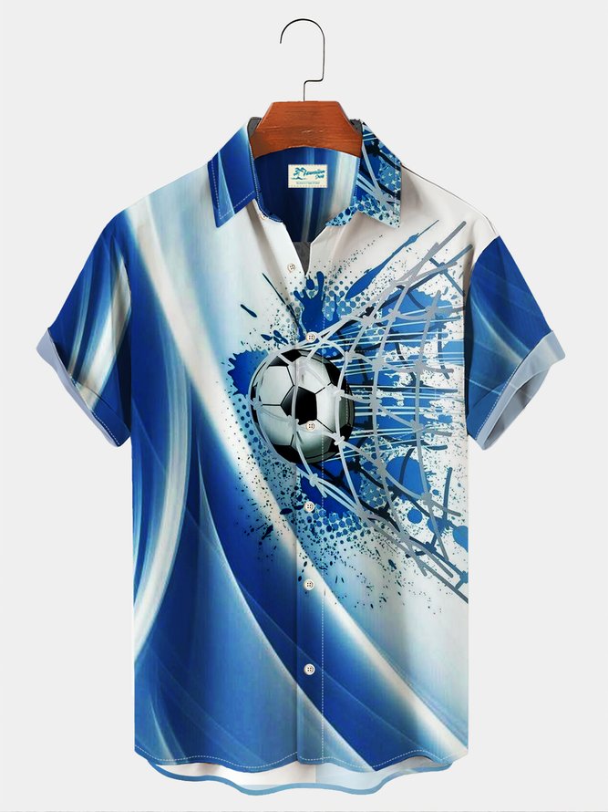 Royaura 2023 Qatar World Cup Football Soccer Shirts Men's Blue Quick Dry Plus Size Hawaiian Shirts