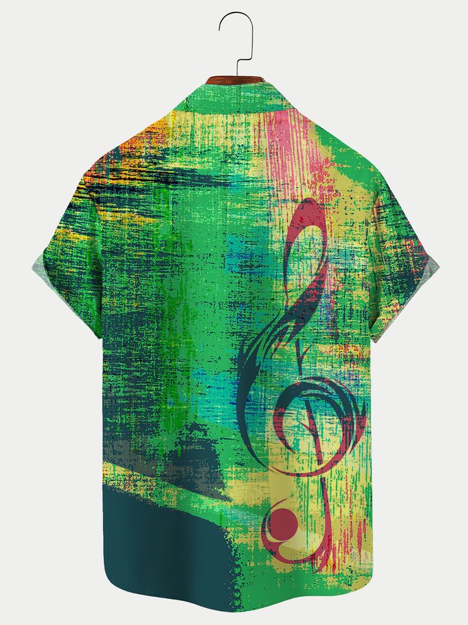 Vintage Textured Music Note Print Men's Hawaiian Short Sleeve Shirt Big and Tall Shirt