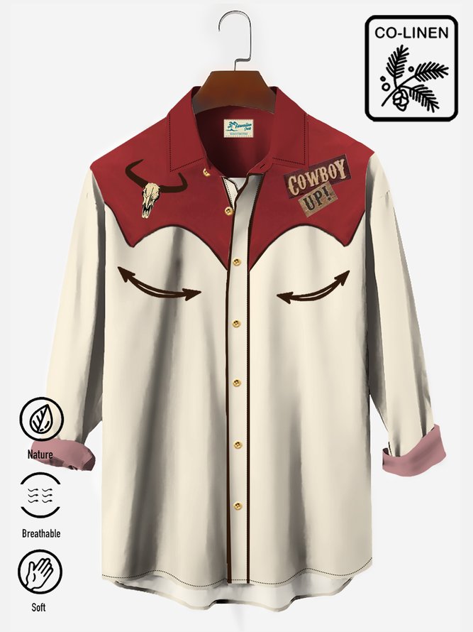 Royaura Cotton Vintage Western Cowboy Men's Hawaiian Long Sleeve Shirt
