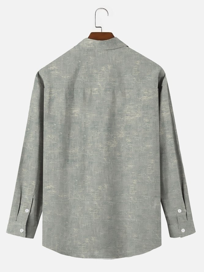 Retro Stripe Texture Printing Men's Long Sleeve Shirt Cotton Linen Plus Size Shirt