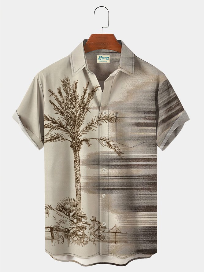 Royaura 50s Vintage Men's Hawaiian Shirts Palm Tree Seaside Cotton Linen Blend Oversized Camp Shirts