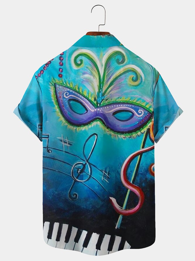 Royaura Mardi Gras Mask Carnival Men's Hawaiian Short Sleeve Shirt