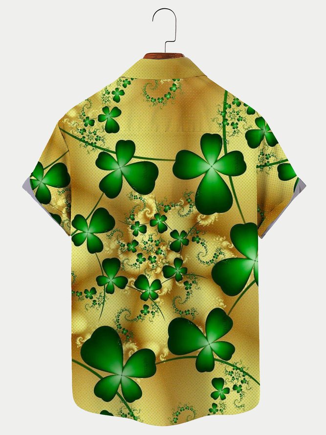 Royaura Men's St. Patrick's Day Gold Print Hawaiian Short Sleeve Shirt Plus Size Shirt