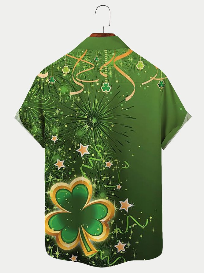 St. Patrick's Day Shamrock Print Men's Hawaiian Shirts Casual Comfortable Plus Size Shirts