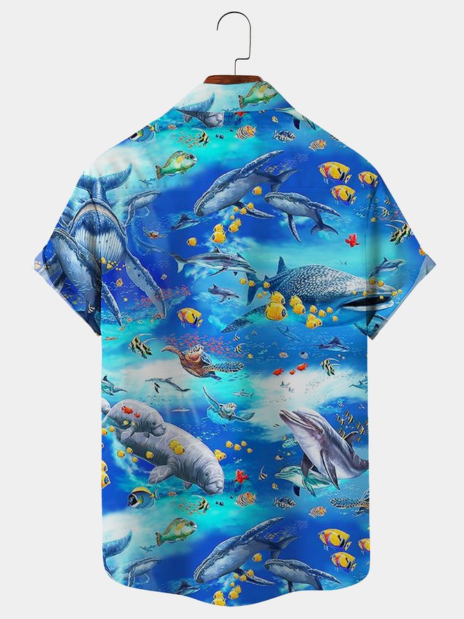 Royaura Ocean Shark Print Beach Hawaii Men's Short Sleeve Shirt
