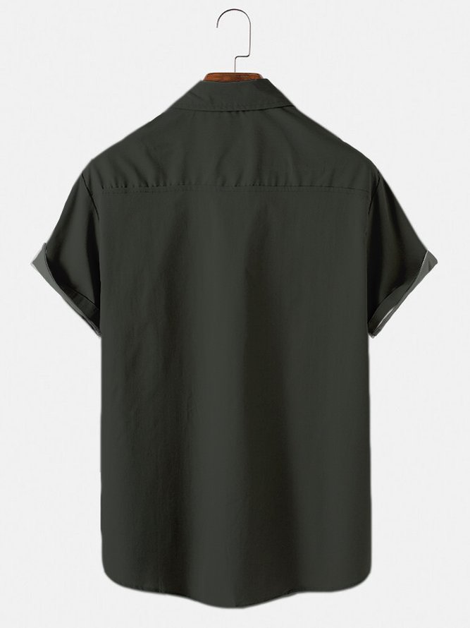 Men's Deep Green Bowling Casual Short Sleeve Shirt