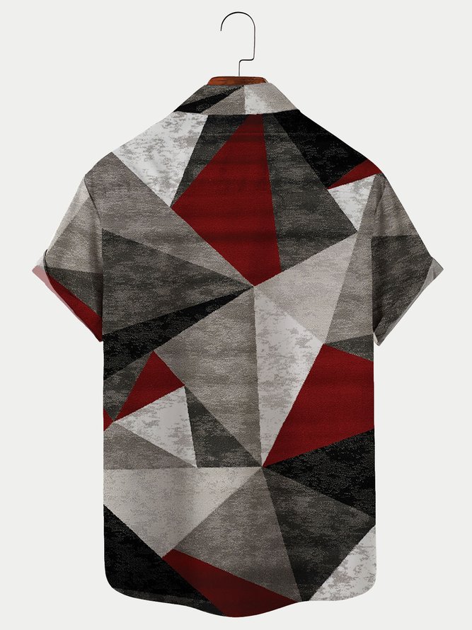 Royaura Mid-Century Triangle Geometric Pattern Print Men's Casual Hawaiian Shirts Cotton Linen Oversize Shirts