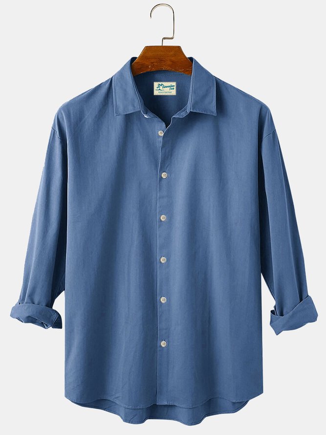 Royaura Men's Vintage Casual Plain Long Sleeve Shirts Comfortable Blend ...