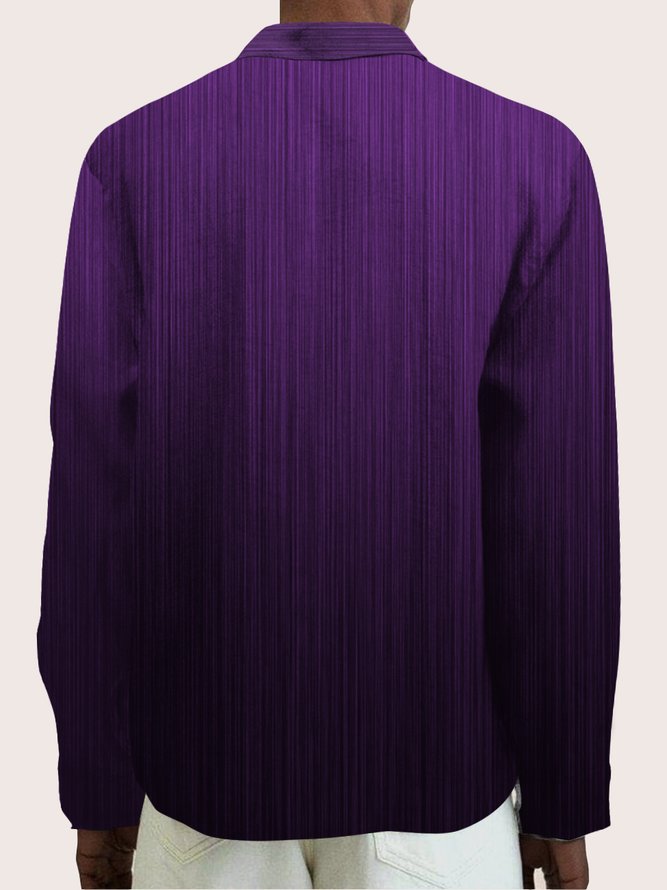 Royaura Men's Vintage Gradient Purple Lines Printing Casual Natural Fiber Long Sleeve Shirt