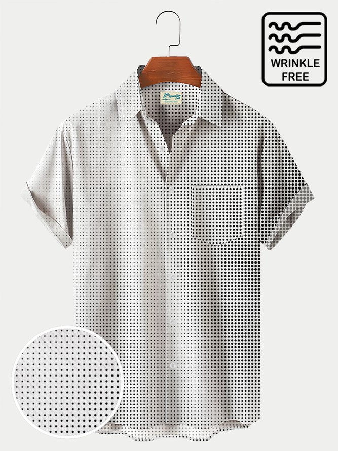 Royaura Abstract Black and White Polka Dot Texture Printing Men's Hawaiian Shirt Seersucker Plus Size Shirt