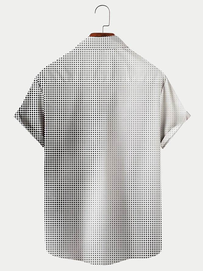 Royaura Abstract Black and White Polka Dot Texture Printing Men's Hawaiian Shirt Seersucker Plus Size Shirt