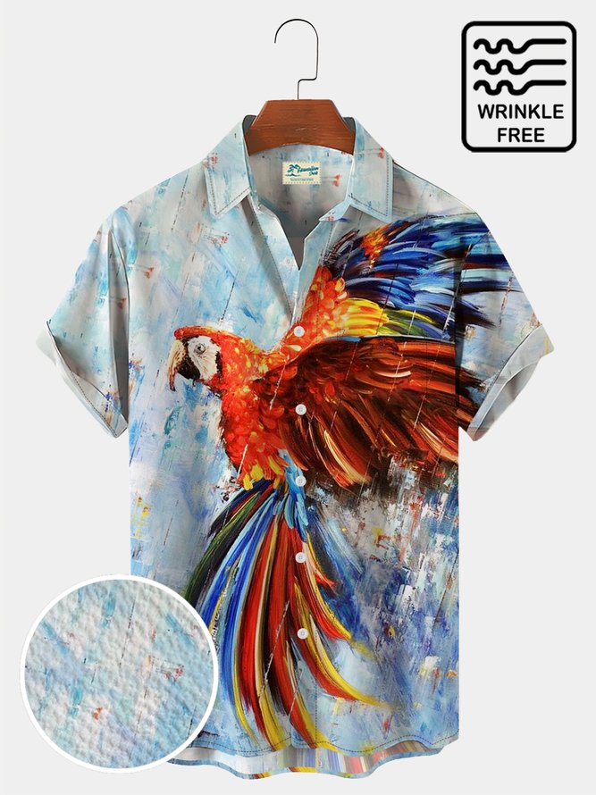 Royaura Holiday Parrot Art Hawaiian Men's Short Sleeve Shirt Wrinkle Free Shirt