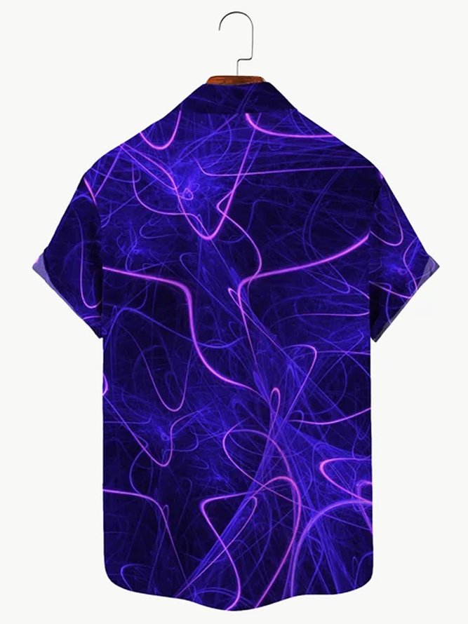 Royaura Abstract Neon Plasma Print Men's Hawaiian Shirt Breathable Plus Size Shirt