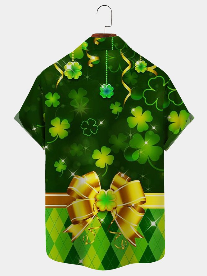 Royaura  Vacation St. Patrick's Men's Hawaiian Shirts Clover Cartoon Easy Care Plus Size Shirts