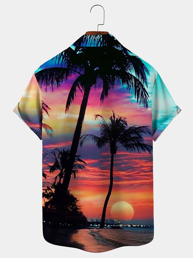 Royaura Holiday Sunset Ocean View Coconut Tree Men's Aloha Shirt Oversized Hawaiian Shirt