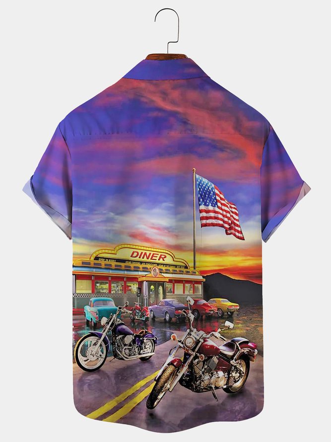 Royaura Vintage Motorcycle Flag Route 66 Men's Aloha Shirt Oversized Hawaiian Shirt