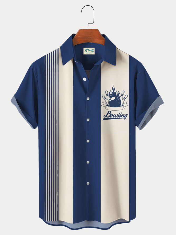 Royaura Bowling Print Men's Hawaiian Short Shirt Breathable Plus Size Shirt