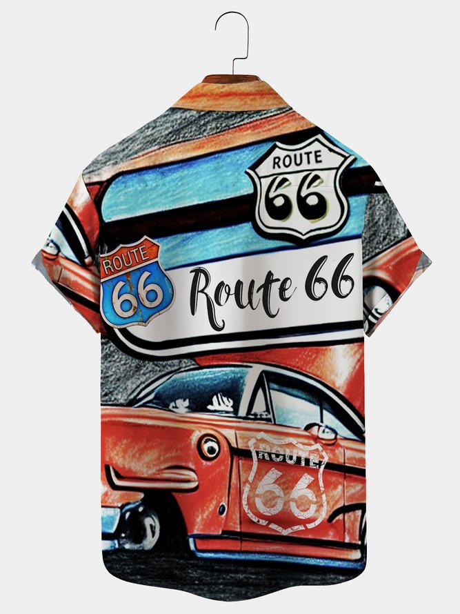 Royaura Vintage Casual Men's Hawaiian Shirts Route 66 Art Graffiti Oversized Button Down Shirts