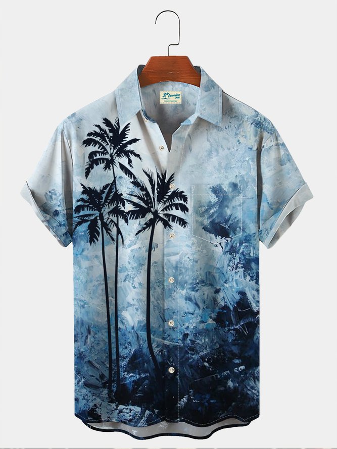 Royaura Men Vacation Beach Hawaiian Shirts Coconut Tree Gradient Art  Holiday Shirts