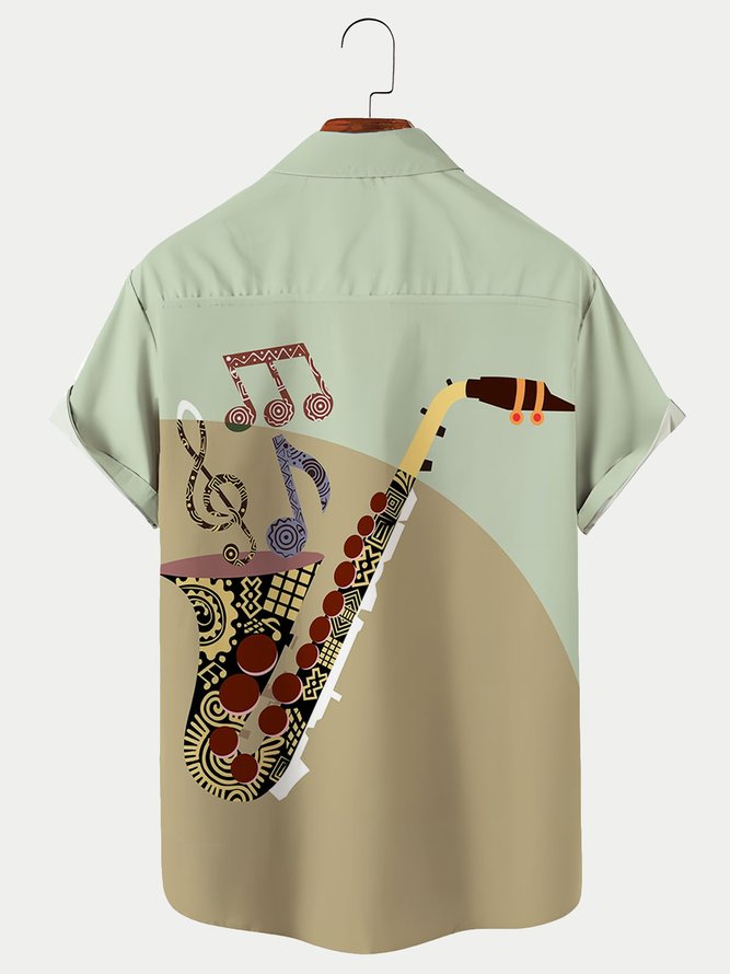 Royaura Saxophone Music Note Pop Art Print Men's 50s Hawaiian Shirt Breathable Plus Size Shirt