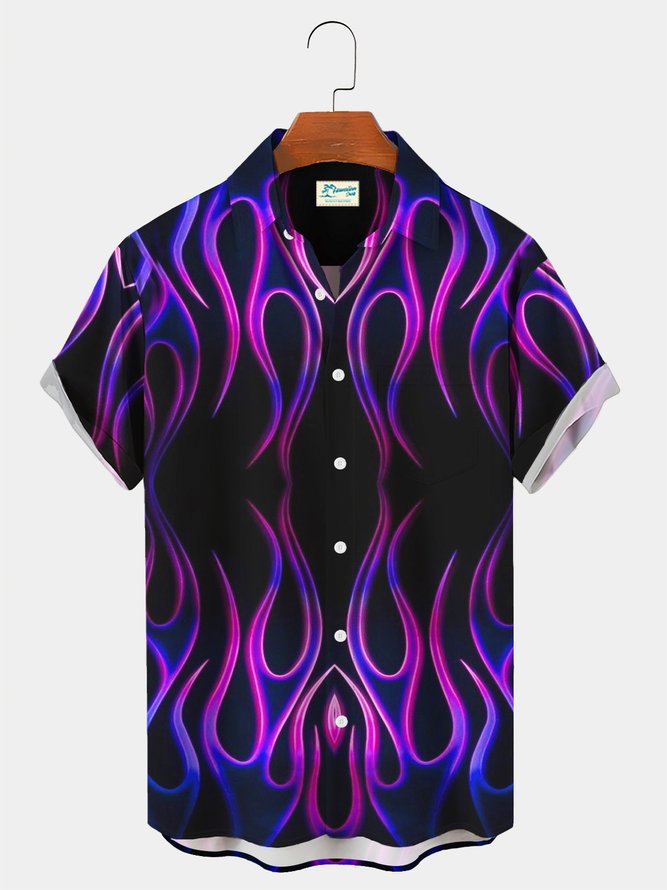 Royaura Daily Technology Flame Gradual Change Flame Men's Oversized Short Sleeve Shirt