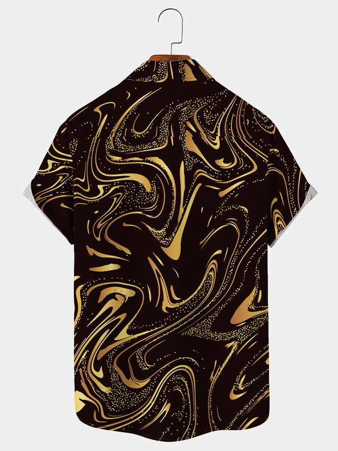 Royaura Art Gold Ripple Textured Print Shirt Plus Size Holiday Shirt