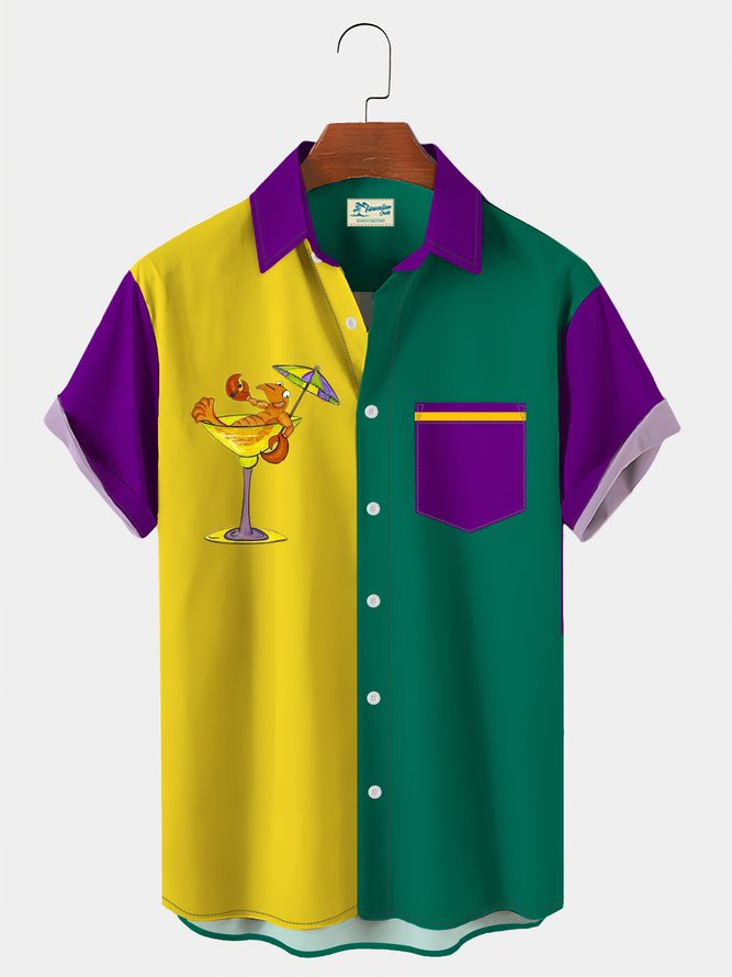 Royaura Cotton Holiday Carnival Cocktail Crawfish Contrast Print Shirt Plus Size Holiday Shirt