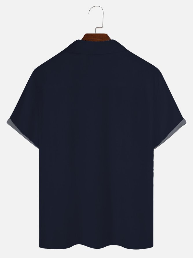 Royaura 50 Men's Vintage Bowling Shirts Medieval Geometric Art Stretch Oversized Navy Blue Hawaiian Shirts