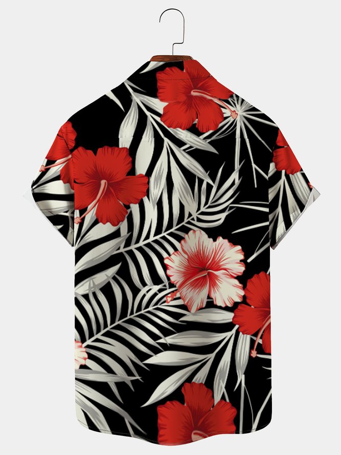 Royaura Hawaiian Plant Leaf Print Shirt Plus Size Holiday Shirt