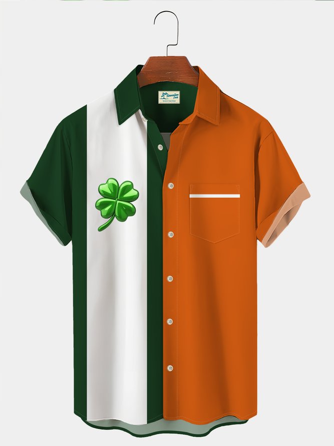 Royaura Holiday St. Patrick's Vintage Men's Bowling Shirts Stretch Oversized Button Down Hawaii Shirts