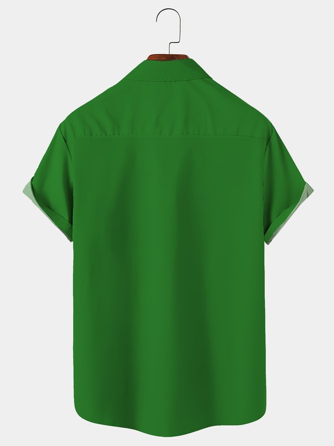 Royaura Vintage Bowling St. Patrick's Day Green Clover Chest Pocket Hawaiian Shirt Plus Size Shirt