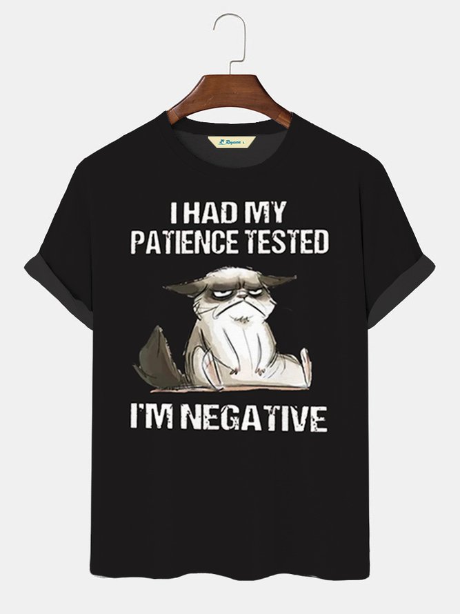 Royaura Men's I Had My Patience Tested I'm Negative Cat Funny Sarcasm T-shirt