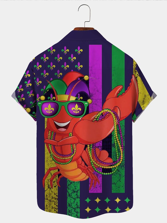 Royaura Holiday Mardi Gras Men's Hawaiian Shirts Lobster Cartoon Art Plus Size Aloha Shirts