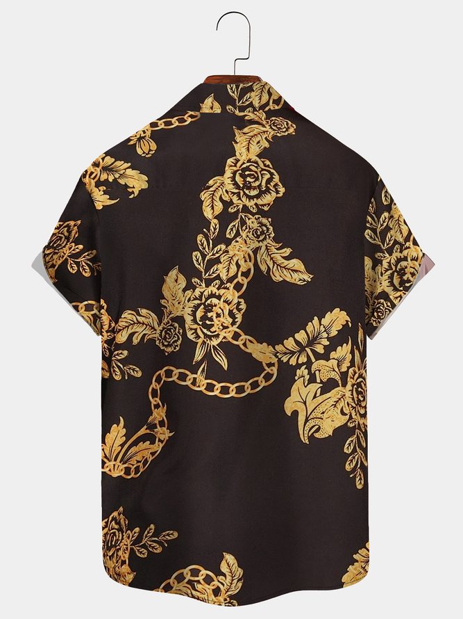 Royaura Art Flower Baroque Flower Chain Print Chest Bag Shirt Plus Size Cotton Shirt
