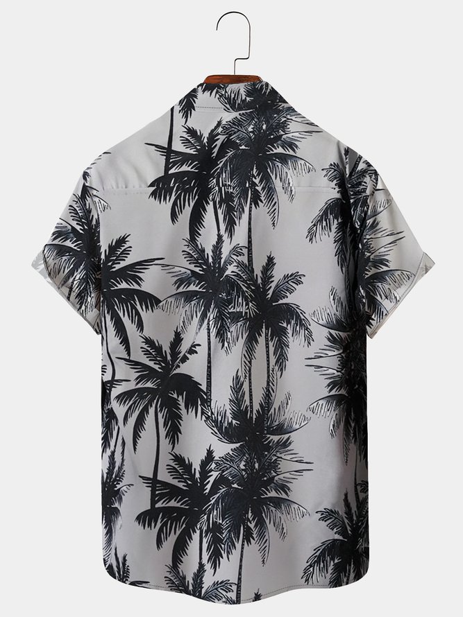 Royaura Hawaiian Coconut Tree Black Print Chest Bag Hawaiian Shirt Plus Size Holiday Shirt