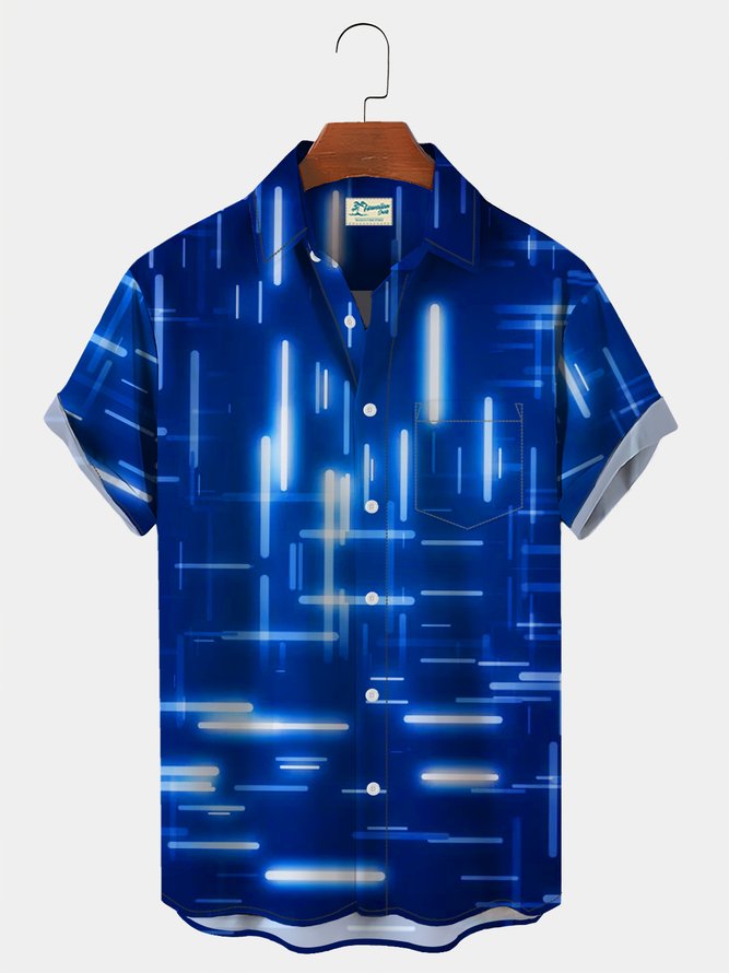 Royaura Blue Technology Geometric Space Print Shirt Plus Size Shirt