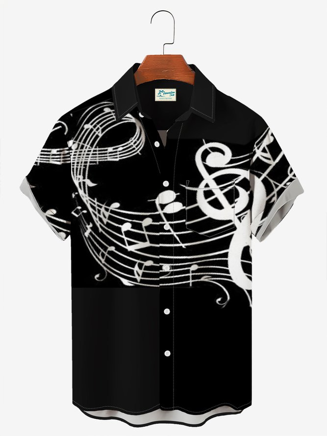 Royaura Cotton Black White Music Note Print Shirt Plus Size Shirt