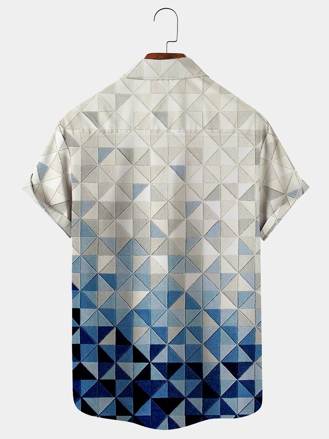 Royaura Casual Three-dimensional Gradient Geometric Breast Pocket Hawaiian Shirt Plus Size Vacation Wrinkle-Free Shirt