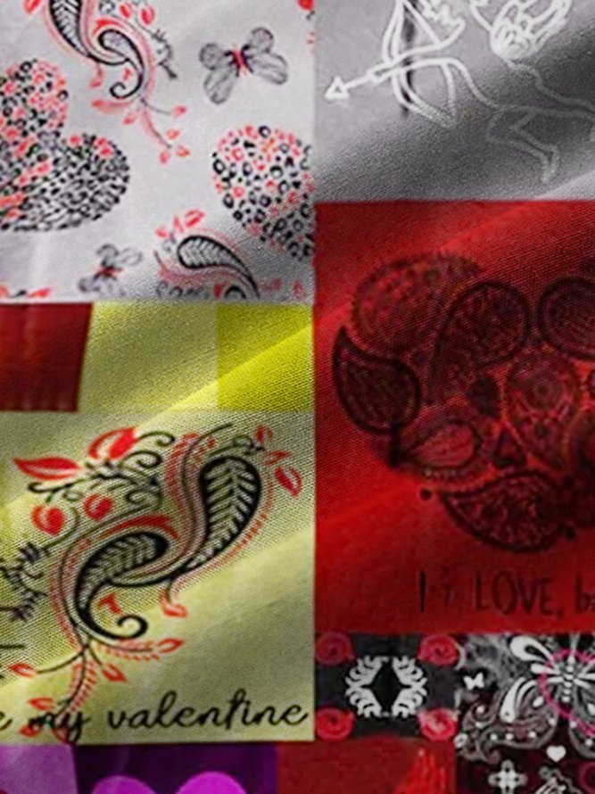 Royaura Valentine's Day Paisley Cashew Flower Love Print Chest Bag Holiday Shirt Plus Size Love Shirt