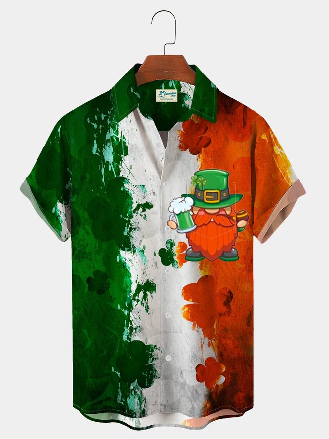 Royaura St. Patrick's Day Green Shamrock Irish Breast Pocket Hawaiian Shirt Plus Size Vacation Wrinkle Free Shirt