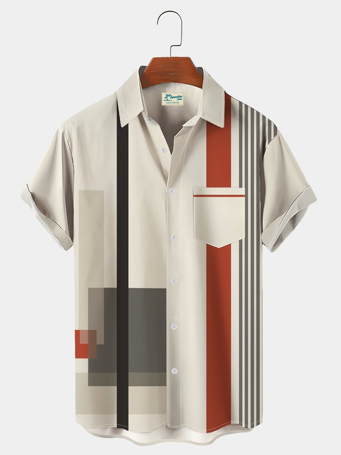 Royaura Geometric Medieval Casual Daily Chest Pocket Hawaiian Shirt Oversized Vacation Shirt