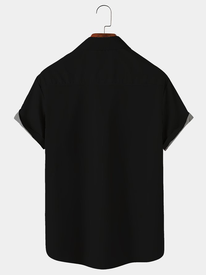 Royaura Geometric Color-block Chest Pocket Short Sleeve Bowling Shirt
