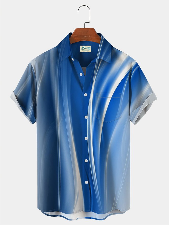 Royaura Blue Art Ombre Print Chest Pocket Shirt Oversize Shirt