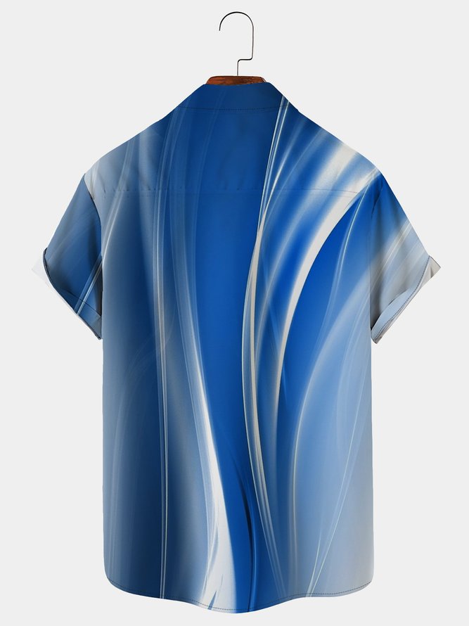 Royaura Blue Art Ombre Print Chest Pocket Shirt Oversize Shirt