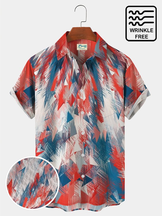 Royaura Vintage Ombre Flag Print Hawaiian Shirt Oversized Vacation Wrinkle-Free Shirt