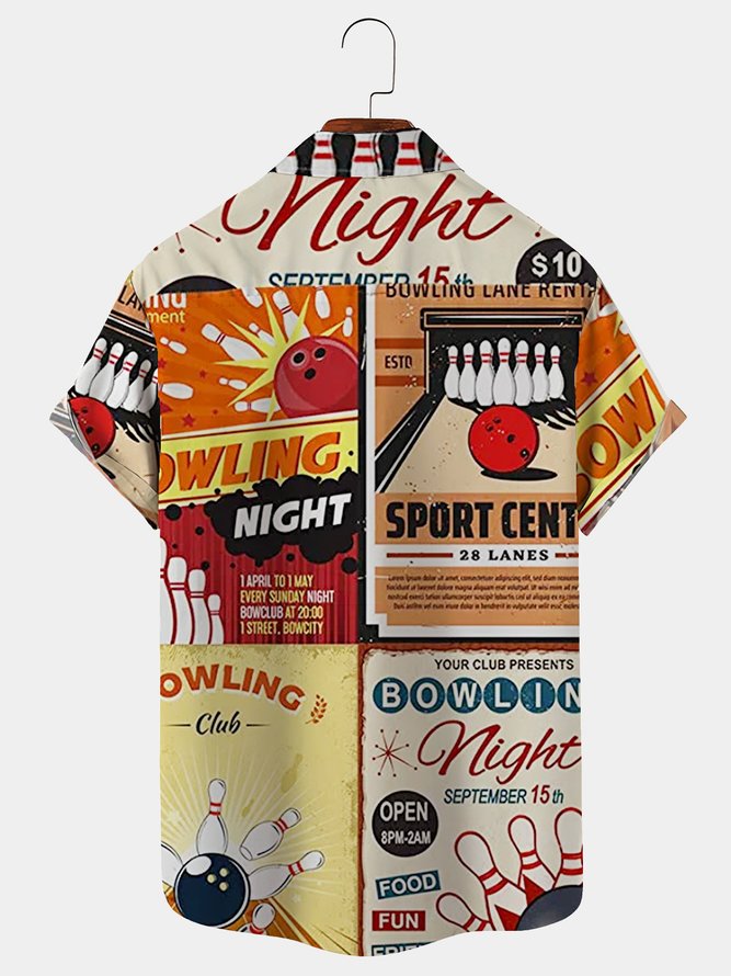 Royaura Vintage Bowling Poster Graphic Hawaiian Shirt Plus Size Vacation Shirt