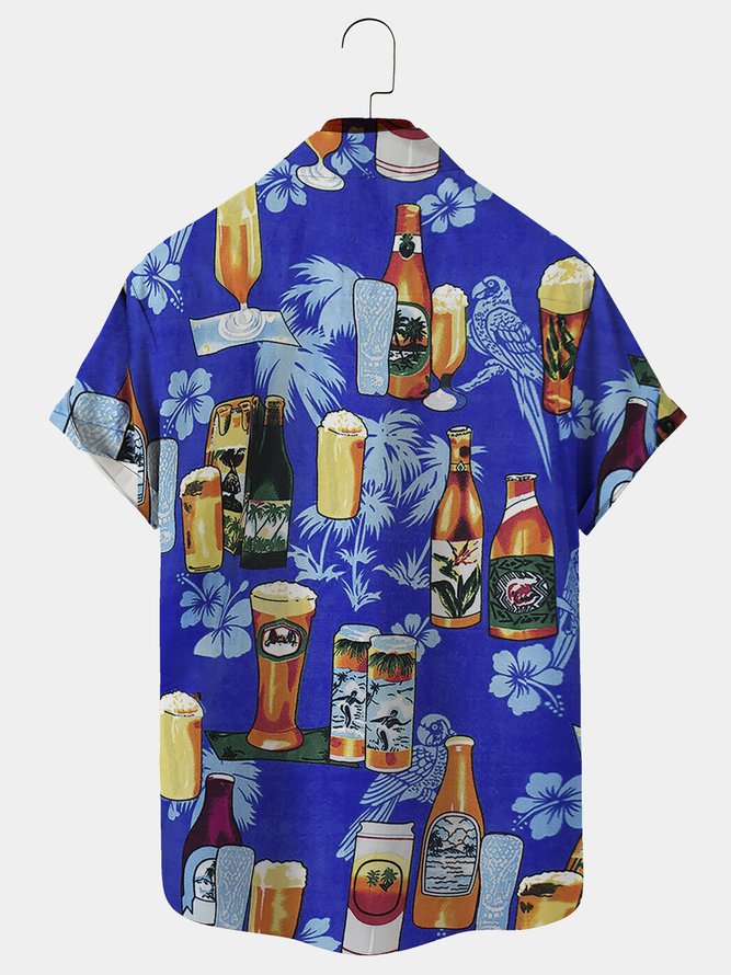 Royaura Vintage Beer Floral Hawaiian Shirt Oversized Vacation Wrinkle-Free Shirt