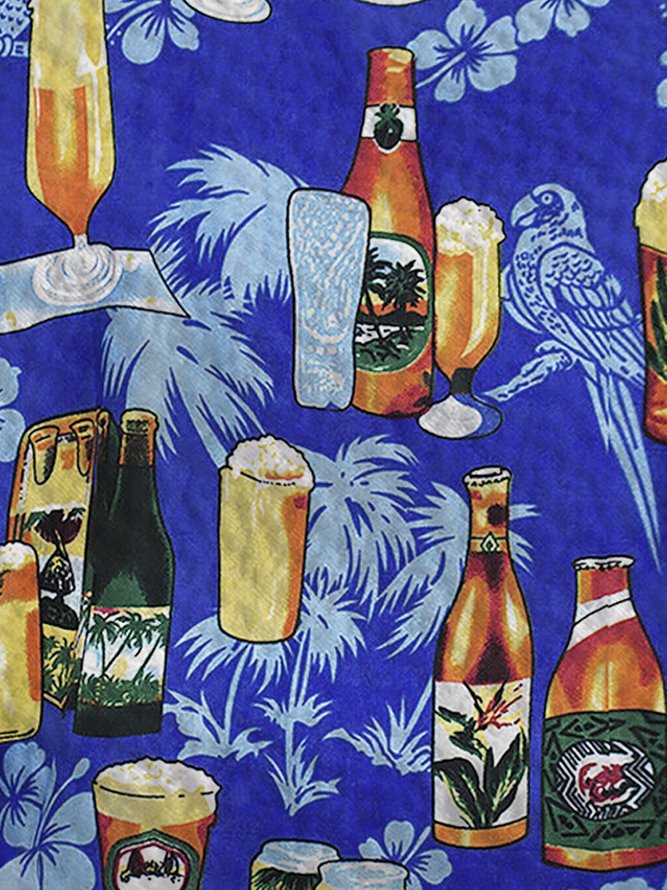 Royaura Vintage Beer Floral Hawaiian Shirt Oversized Vacation Wrinkle-Free Shirt