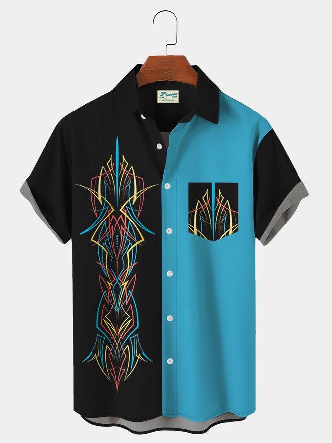 Royaura Vintage Bowling Car Breast Pocket Hawaiian Shirt Oversized Vacation Shirt