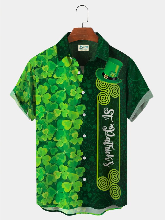 Royaura Vintage Bowling St. Patrick's Day Green Shamrock Hawaiian Shirt Plus Size Vacation Shirt